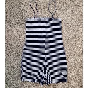 ZARA Striped Ribbed Stretch Romper Navy/White One Piece Size M • EUC